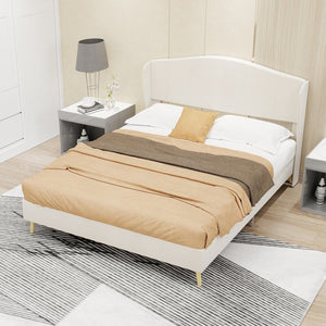 English Elm Suede Tufted Platform Bed Full Size Upholstered Headboard for Restful Bedroom Retreat Beige W1935P361016