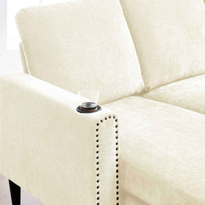 English Elm Modern Chenille 3-Seat L-Shape Sectional Sofa with Storage Chaise, High-Resilience Foam Comfort, Off-White Finish for Apartment Studio Living Room Office Compact Spaces W1164P212157