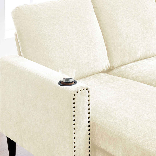 English Elm Modern Chenille 3-Seat L-Shape Sectional Sofa with Storage Chaise, High-Resilience Foam Comfort, Off-White Finish for Apartment Studio Living Room Office Compact Spaces W1164P212157