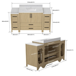 English Elm 108"w×22"d×34"h Freestanding Double Sink Vanity with White Countertop Soft Close T3785S00004