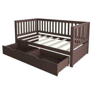 English Elm Convertible Toddler Daybed Solid Pine Kids Bed with Storage Drawers and Removable Rails Espresso N899P429848N