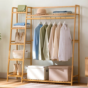 English Elm Bamboo Garment Rack Freestanding Closet Organizer with Shoe Shelf for Entryway W3101P417700