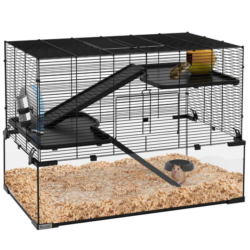 English Elm Pawhut Three Tier Small Animal Habitat Steel Wire Glass Basin Ramps Wheel Included W2225P229582