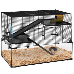 English Elm Pawhut Three Tier Small Animal Habitat Steel Wire Glass Basin Ramps Wheel Included W2225P229582