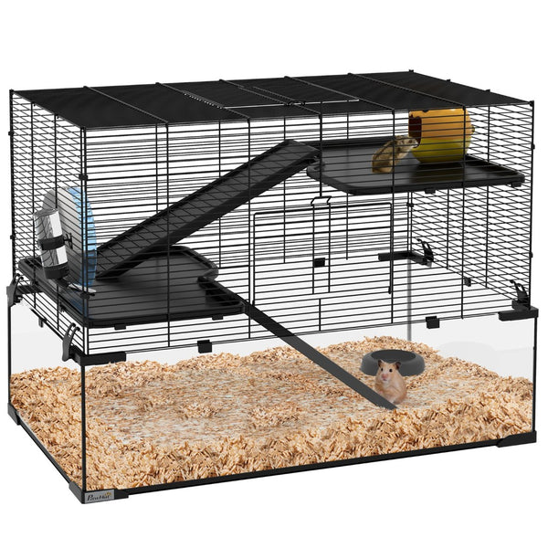English Elm Pawhut Three Tier Small Animal Habitat Steel Wire Glass Basin Ramps Wheel Included W2225P229582
