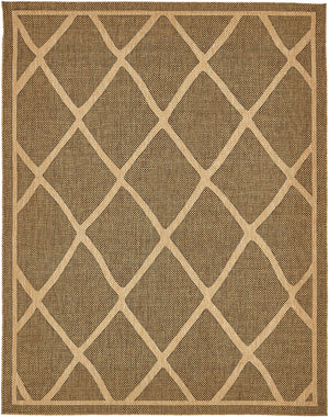 Unique Loom Outdoor Trellis Diamonds Machine Made Geometric Rug Brown, Tan/Gold 9' 0" x 12' 0"