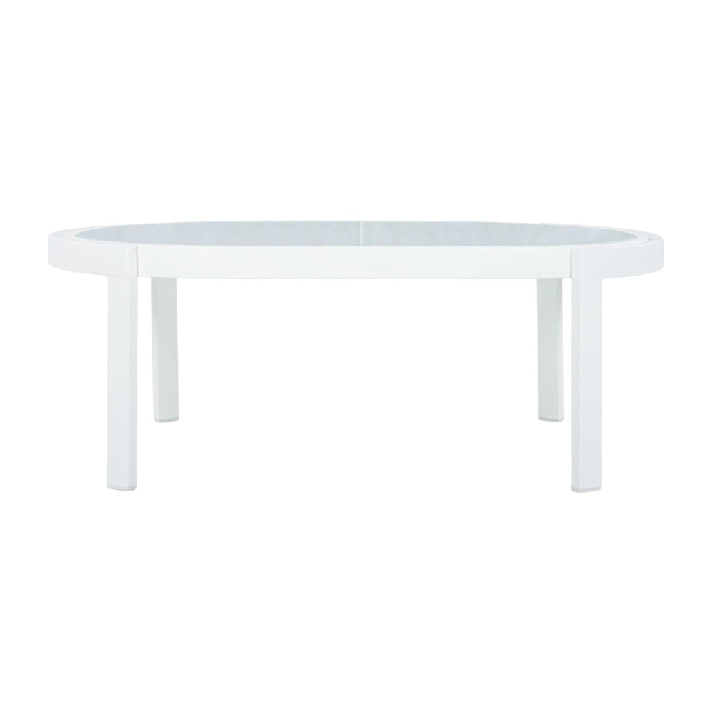 English Elm Modern Oval Outdoor Coffee Table Tempered Glass Top White Aluminum Patio Lounge N767P389536A