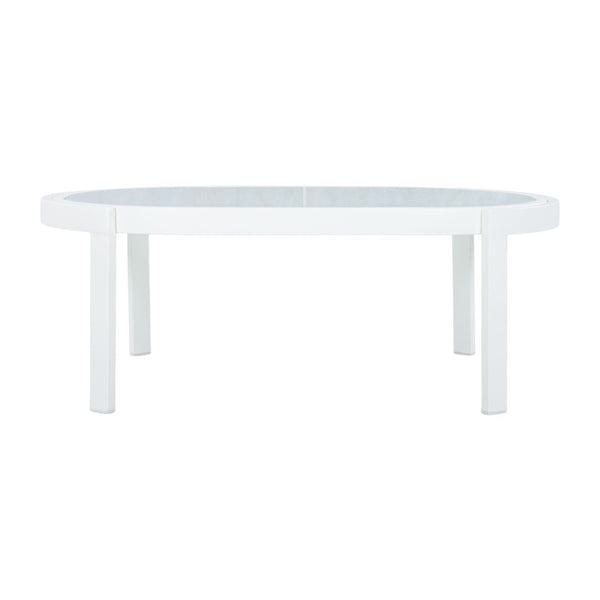 English Elm Modern Oval Outdoor Coffee Table Tempered Glass Top White Aluminum Patio Lounge N767P389536A