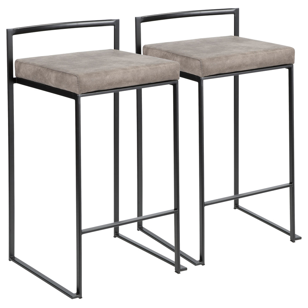 English Elm Fuji Stackable Counter Stools Set Of 2 - Stylish Black Frame & Stone Cowboy Fabric For Modern Homes B202P221921
