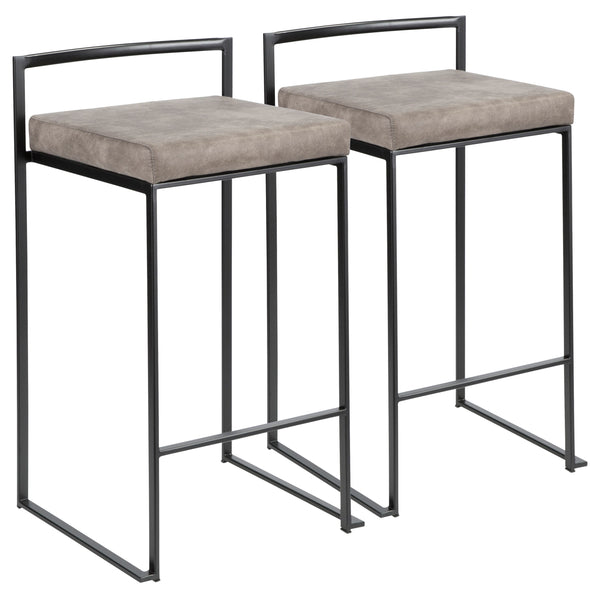 English Elm Fuji Stackable Counter Stools Set Of 2 - Stylish Black Frame & Stone Cowboy Fabric For Modern Homes B202P221921