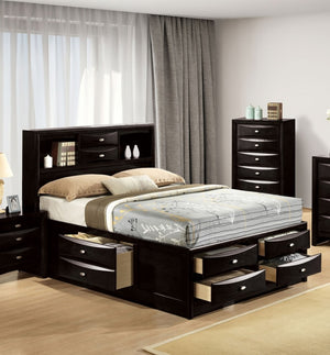 English Elm Contemporary Full Bed Set with Bookcase Headboard Storage Drawers and Two Nightstands B2741S00572