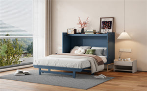 English Elm Queen Size Murphy Bed With Iron Legs, Modern Blue Finish, Space-Saving Design For Stylish Living N820S00035N-GIGA
