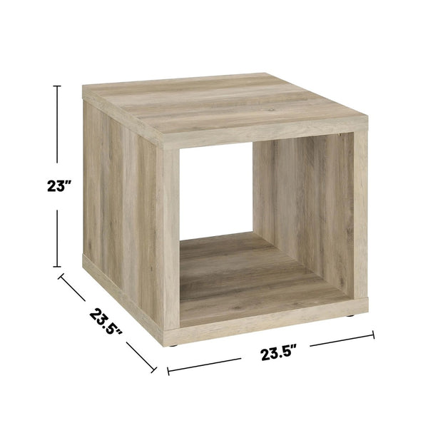 English Elm Square End Table In Distressed Pine - Rustic Engineered Wood Design With Open Storage Shelf For Cozy Living Spaces B016P380677-GIGA