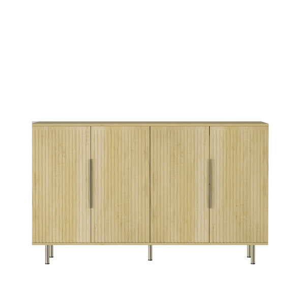 English Elm Wood Modern Buffet Cabinet Fluted Sideboard with Adjustable Shelves, Spacious Credenza & Bar Storage W1321P307871