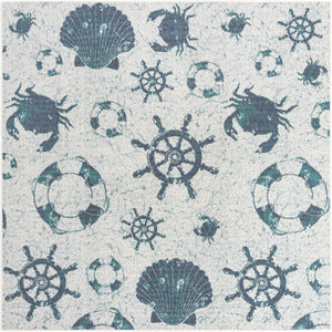 Unique Loom Outdoor Coastal Marmaris Machine Made Solid Print Rug Ivory, Navy Blue/Green 7' 10" x 7' 10"