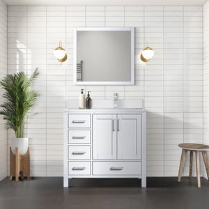 English Elm White Bath Vanity Set With Right Offset Quartz Top & Matching Mirror - Modern Storage Solution B2731S00682-GIGA
