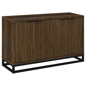 English Elm Thurston Dark Pine 4-Door Engineered Wood Accent Cabinet with Fluted Doors, Open Metal Base, Rustic Storage B062P375527