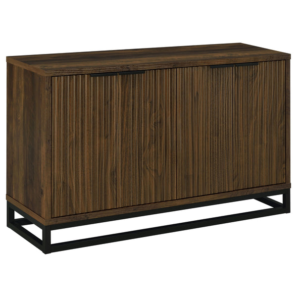 English Elm Thurston Dark Pine 4-Door Engineered Wood Accent Cabinet with Fluted Doors, Open Metal Base, Rustic Storage B062P375527