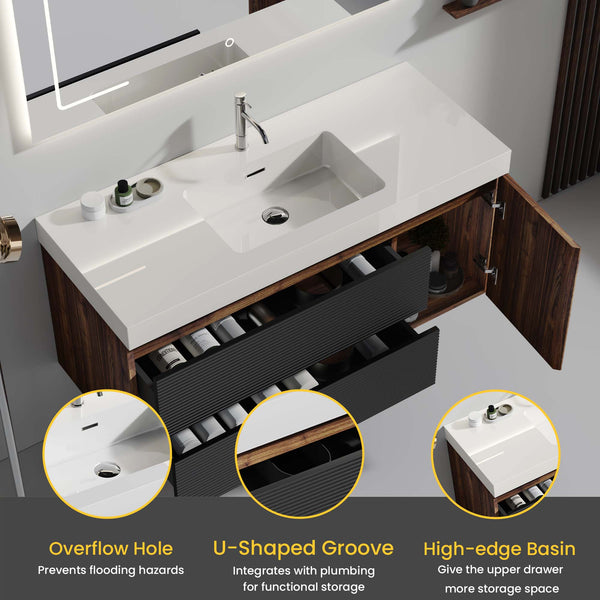 English Elm Grace 48" Walnut Floating Bathroom Vanity With Glossy White Sink, Soft-Close Drawers & Eco-Friendly Design W1865P281237