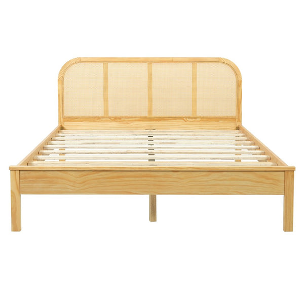 English Elm Queen Solid Pine Bed Frame with Woven Rattan Headboard for Coastal Boho Bedrooms N758Q465253N