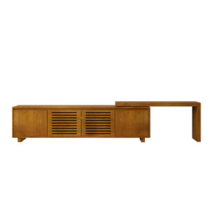 English Elm 63" Mid-Century Modern Extendable TV Stand, Adjustable to 98" for TVs up to 75", Spacious Storage Cabinet W1801P163658