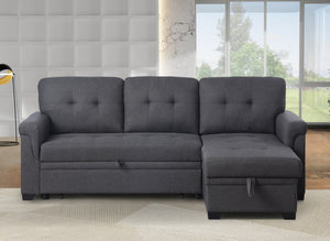 English Elm Convertible L-shaped Sectional Sofa with Hidden Storage and Linen Fabric Sleeper B102S00099