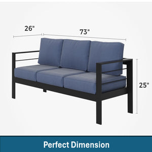 English Elm 3-piece Outdoor Aluminum Conversation Set with Deep Cushions and Wpc Coffee Table Blue B082S00095