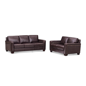 English Elm Alice Premium Leather Sofa Brown — Top-Grain Seating, Pocket Coil Comfort, Memory Foam, Kiln-Dried Frame B2705P338107