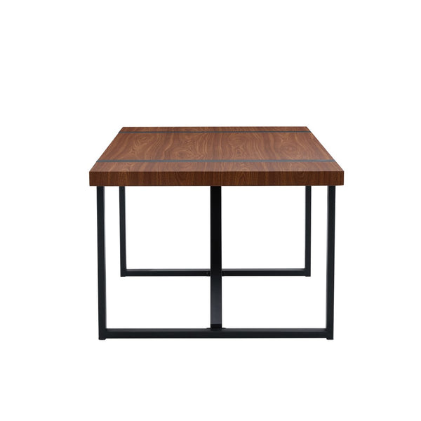 English Elm Table and Chair Set Industrial Walnut Six Seat Dining with Metal Frame Brown Fabric W1151S02436