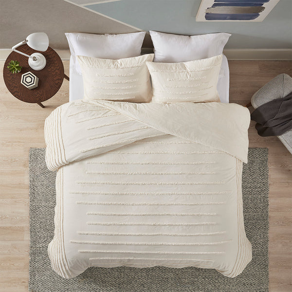 JLA Home Urban Habitat - 3 Cotton Chenille Duvet Cover Set with OEKO‑TEX Soft Breathable Stripes, Button Closure & Ties 92 L x 88 W x 0.13H UH12-2319
