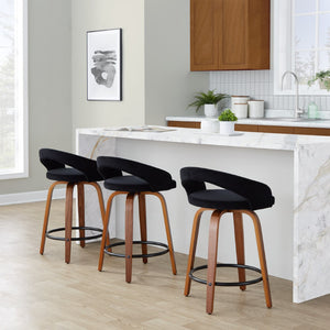 English Elm Fixed-height Velvet Swivel Counterstools with Walnut Bentwood Legs for Kitchen Islands B202S01759