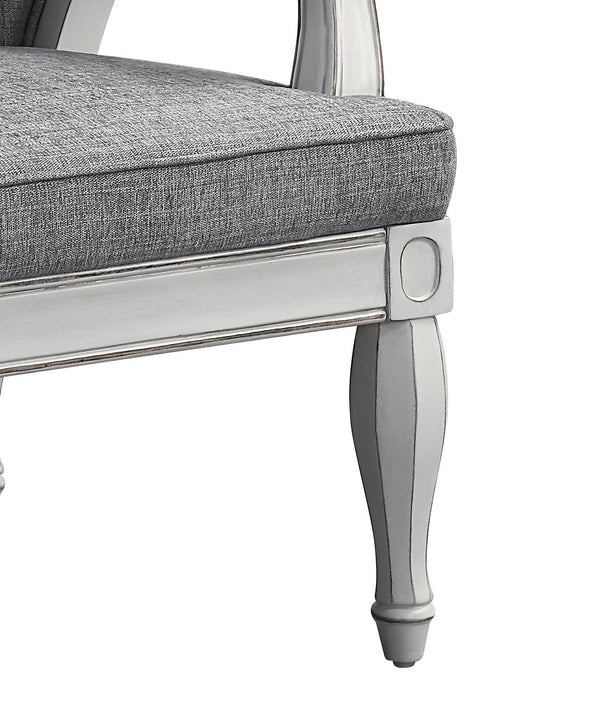 English Elm Florian Gray Fabric & Antique White Finish Chair with Tufted Back, Pocket Coil Seat, Sturdy Legs B2726P265757