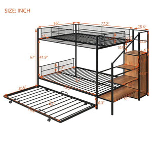 English Elm Twin Metal Bunk Bed with Trundle, Lateral Storage Ladder & Wardrobe | Space-Saving Durable Design Black SF000173AAB