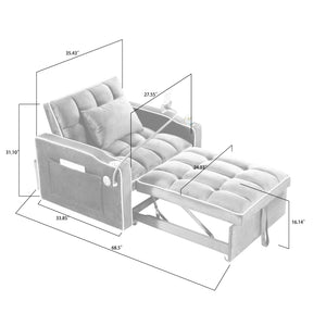English Elm Convertible Sleeper Chair with USB & Cup Holders, Velvet Folding Pull-Out Sofa Bed for Small Spaces Black W2353P186315