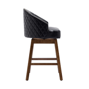 English Elm United We Win Quilted Microsuede Swivel Barstool with Wood Legs and Gold Rivet Trim Black W1568P361703