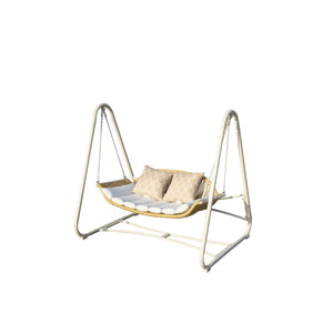 English Elm Outdoor 2-Seat Patio Porch Swing with Steel Frame, PE Rattan, 750lb Capacity, Plush Cushions, Weatherproof White W1859S00076