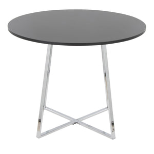 English Elm Cosmo Glam Contemporary Dining Table with Geometric Chrome Base and Round Wood Top for Four Black B202S01119