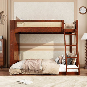 English Elm Twin Over Full Bunk Bed with Cane Guardrail Led Lighting and Built-in Bookshelf Espresso LT000351AAP