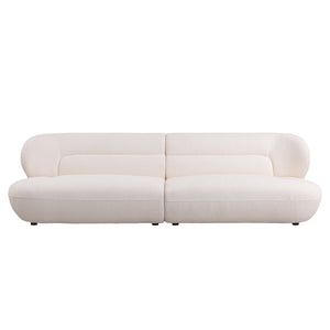 English Elm YP40116W Curvy White Fabric Sofa – Modern Low-Back Ergonomic Design, Elegant Office & Bedroom Seating Comfort W2085S00031