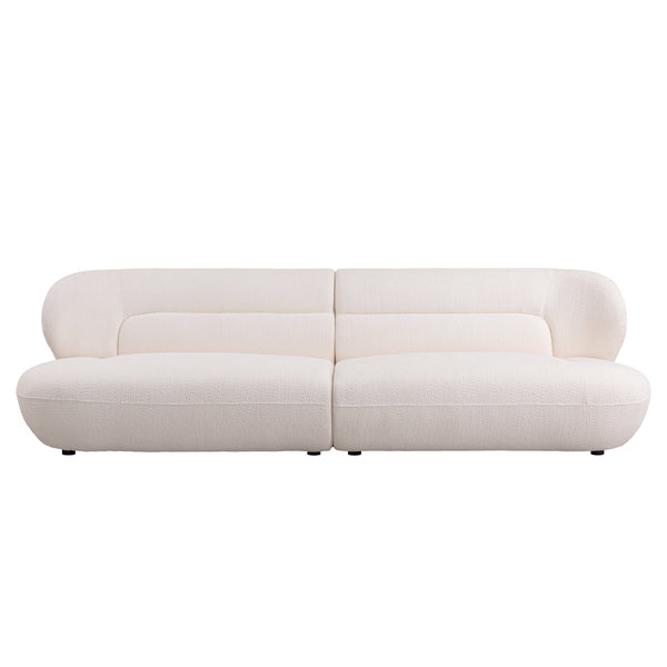 English Elm YP40116W Curvy White Fabric Sofa – Modern Low-Back Ergonomic Design, Elegant Office & Bedroom Seating Comfort W2085S00031