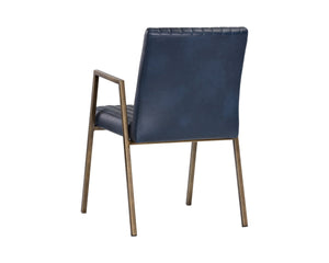 Sunpan Homer Dining Armchair - Stylish Industrial Design with Antique Brass Frame and Bold Channel Stitching Bravo Admiral