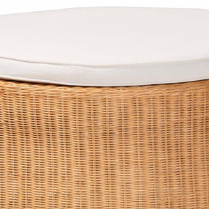 English Elm Bohemian Scalloped Rattan Round Ottoman Honey Finish Boho Accent for Living Room B2750P467826