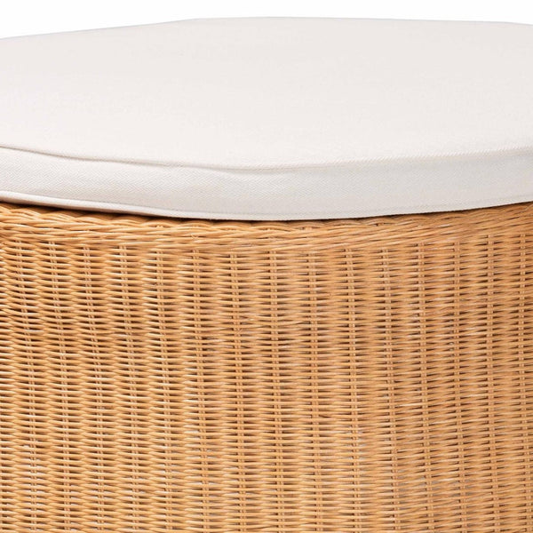 English Elm Bohemian Scalloped Rattan Round Ottoman Honey Finish Boho Accent for Living Room B2750P467826