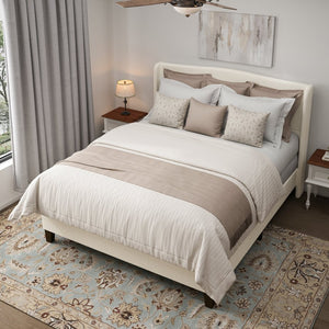 English Elm King Teddy Velvet Platform Bed Tall Upholstered Headboard Solid Wood Legs Modern W1716P335672
