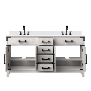 English Elm White Oak Double Bath Vanity 60" W X 22" D, White Quartz Top, Chrome Faucet & Ample Storage Options B2731P259876-GIGA