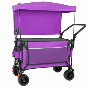 English Elm Multi-functional Heavy Duty Folding Wagon with Canopy Steel Frame All Terrain Wheels Purple W2932P417647