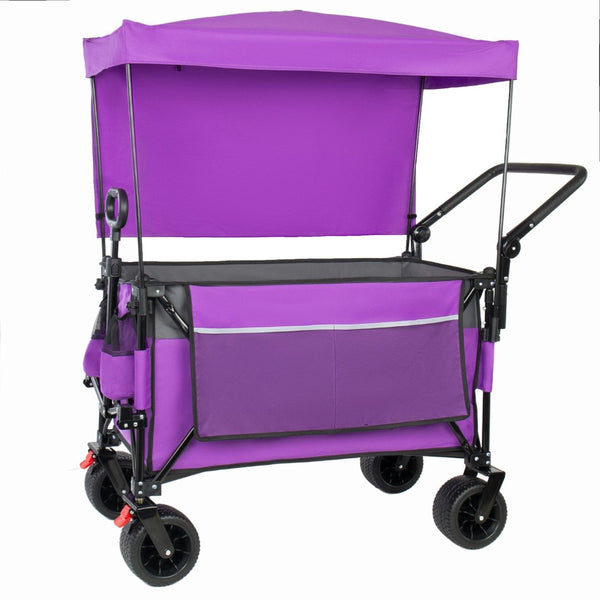 English Elm Multi-functional Heavy Duty Folding Wagon with Canopy Steel Frame All Terrain Wheels Purple W2932P417647