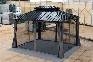 English Elm 10*10FT Aluminum Patio Gazebo with Galvanized Steel Hardtop, Double-Tier Ventilated Roof, Weatherproof Steel Gray W765S00016