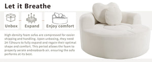 English Elm Round Cloud Sofa Bed Waffle Fabric Memory Foam Convertible Couch for Small Space Living Beige W3224P491994