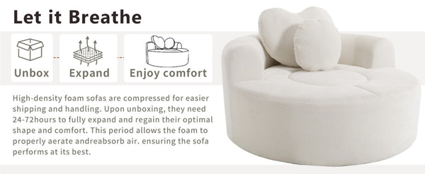 English Elm Round Cloud Sofa Bed Waffle Fabric Memory Foam Convertible Couch for Small Space Living Beige W3224P491994
